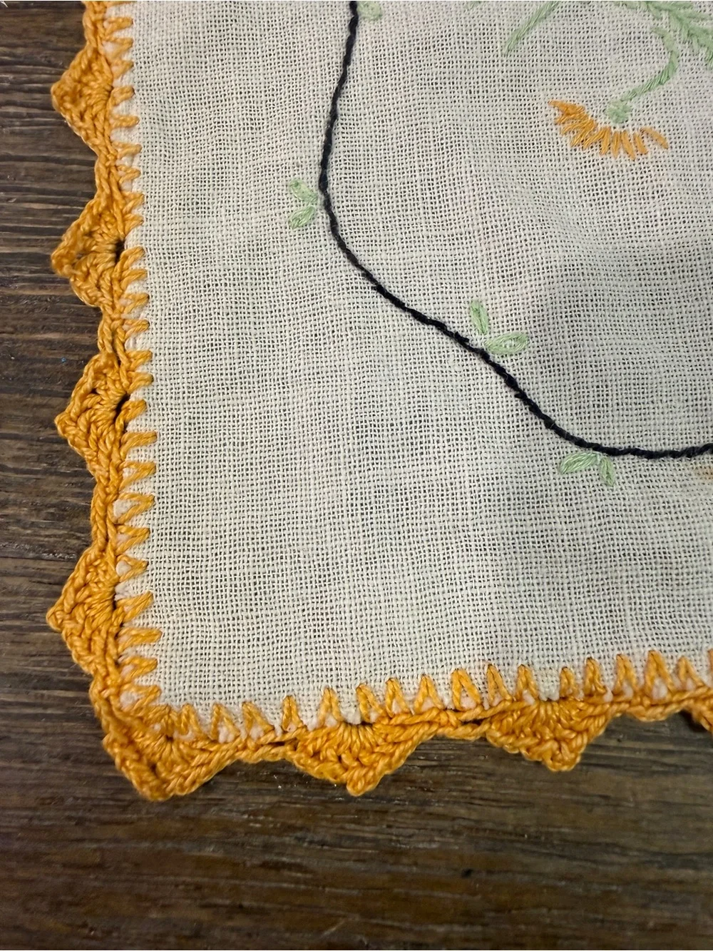 Hand-Embroidered Yellow Floral Linen Small Placemats - Set of 2